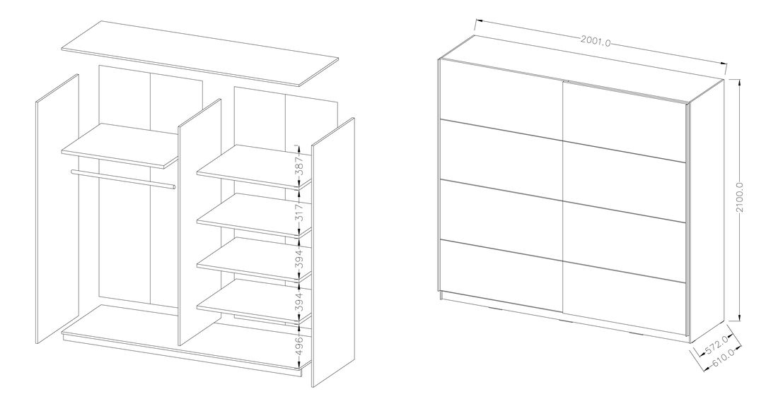 Šatníková skriňa Benson Typ 17 (san remo tmavý + biela)
