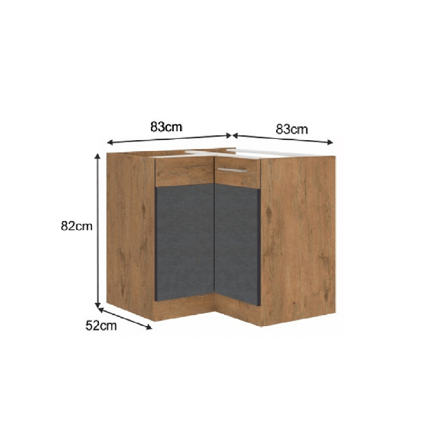 Dulap inferior de bucătărie, de colț 90x90 DN 1F BB Velaga (gri mat + stejar lancelot)