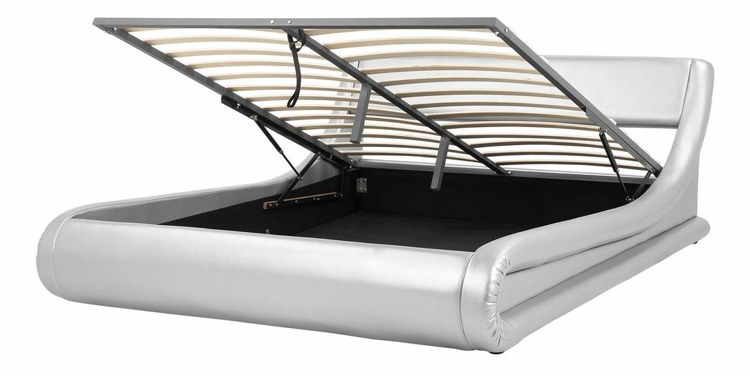 Franciaágy 180 cm AVENUE (ágyráccsal és tárolóhellyel) (ezüst)