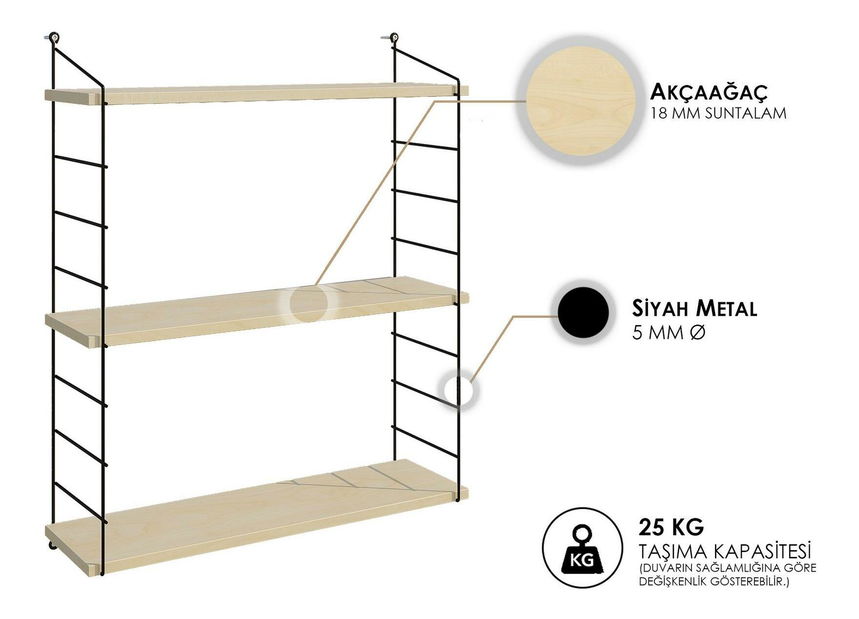 Polica Aaron 3 (hrast + crna)