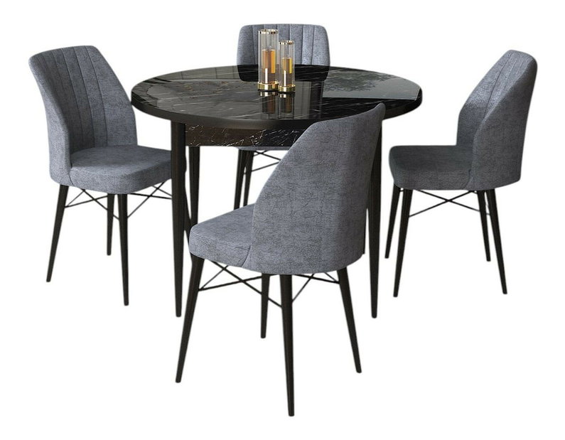 Set dining Roxie (negru + marmură fumurie) (pentru 4 persoane)