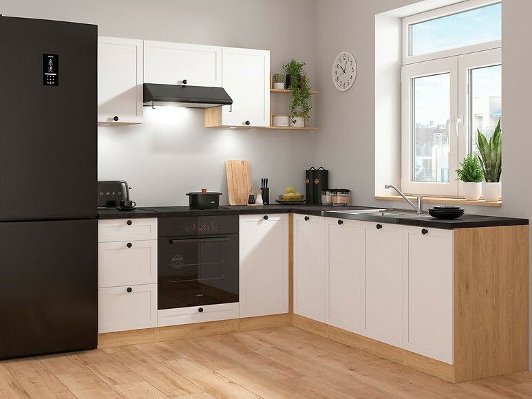 Kutna kuhinja Junona Line 200 + 220 cm (hrast bernstein + bijela + metalik)