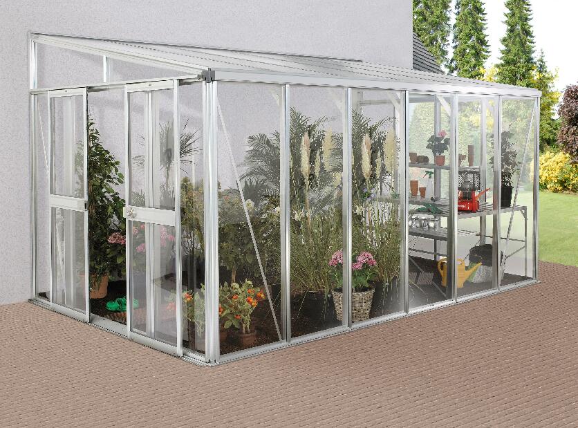 Lean to Greenhouse Helena 10200 (policarbonat + sticlă securizată + aluminiu anodizat)