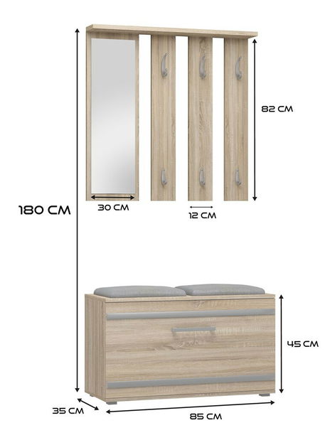 Predsieňová zostava Oasis 1 (dub sonoma) (so zrkadlom)