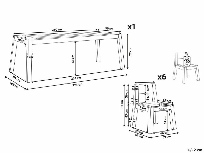 Set mobilier de grădină LIVIGNO (lemn deschis) (cu scaune) (pentru 6 persoane)