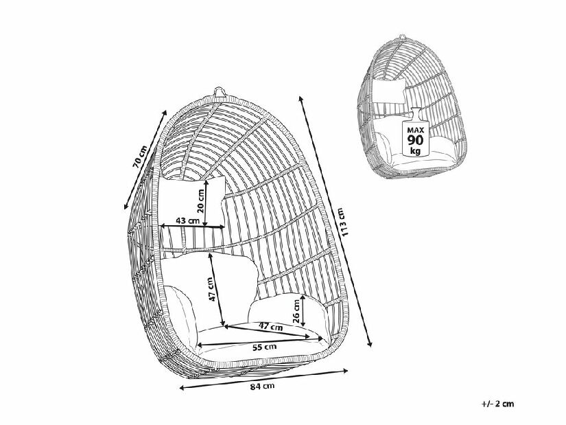 Felakasztható hintafotel CALSO (polirattan) (bézs)