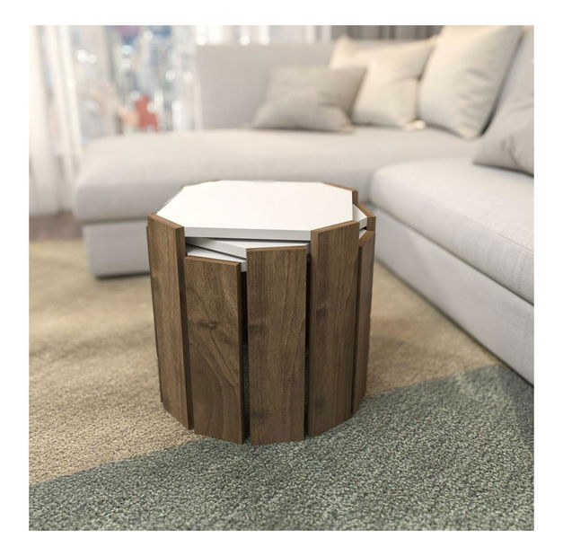 Set 3 măsuțe cafea Lorizolla (alb + nuc)