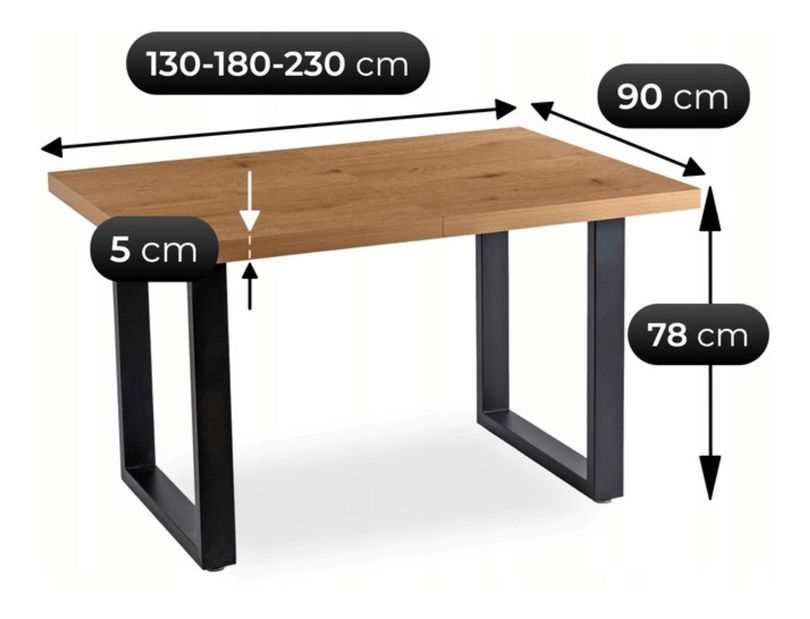Széthúzható étkezőasztal Tomko (arany tölgy + fekete) (6-8 fő részére)