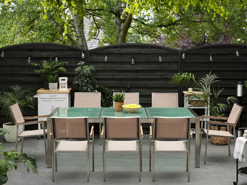 Záhradná jedálenská sada Grosso (béžová) (sklenená doska 220x100 cm) (béžové stoličky)