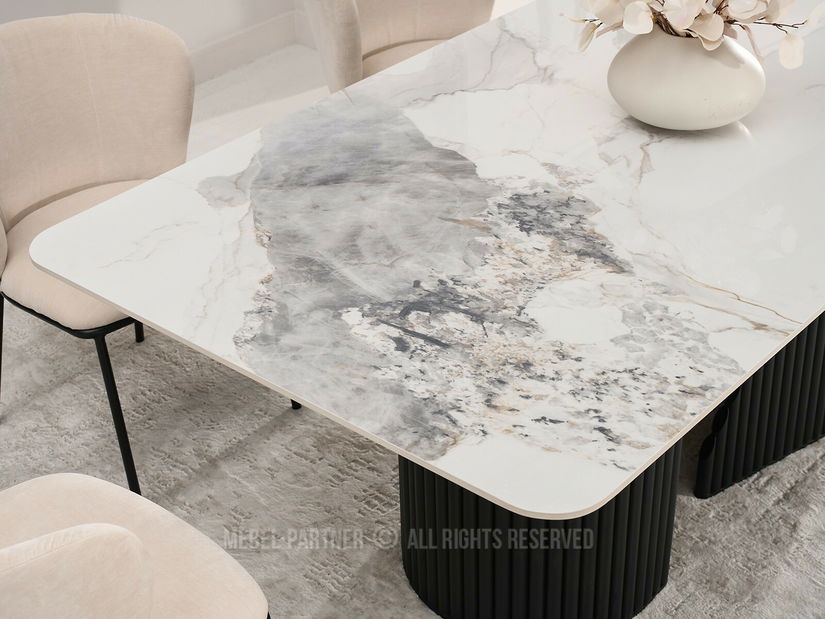 Masă sufragerie Acababa (marmură + negru)