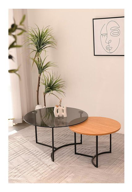 Set 2 ks. konferenčných stolíkov Frost (čierna + prírodná)