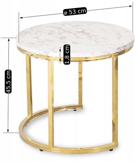 Set stolića za kavu (2 kom.) Oponia (mramor + zlatna) 