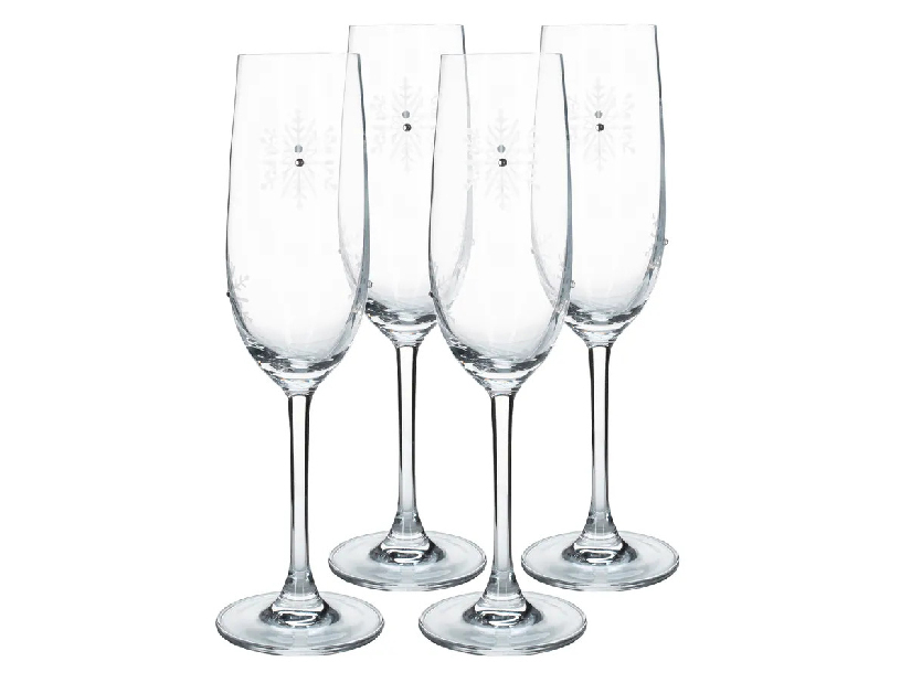 Set de 4 pahare de șampanie cu cristale 230ml Snouflek 