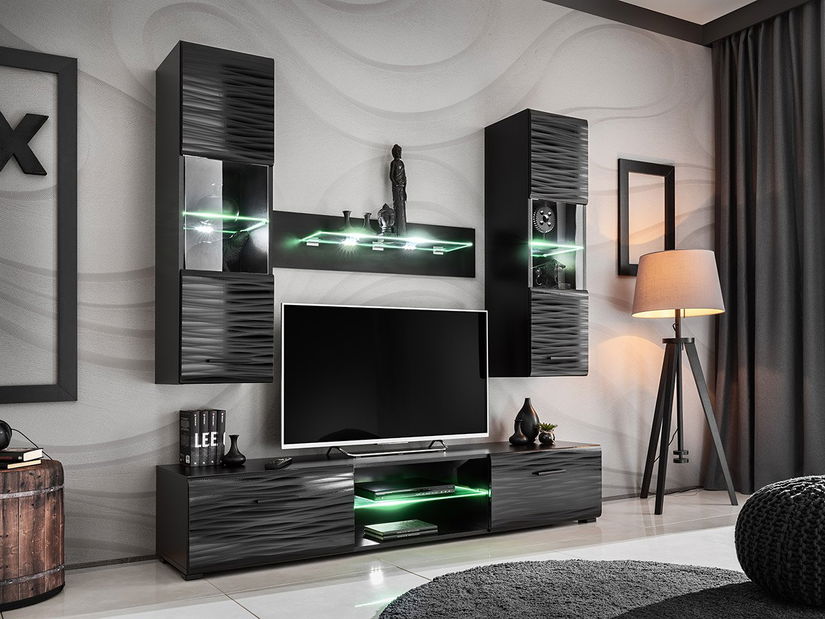 Mobilier living Bolivar 4 (Negru + folie lucioasă)