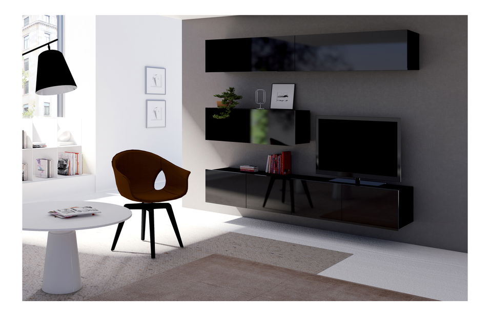 Obývacia stena Calabria C8 (čierna) (bez osvetlenia)