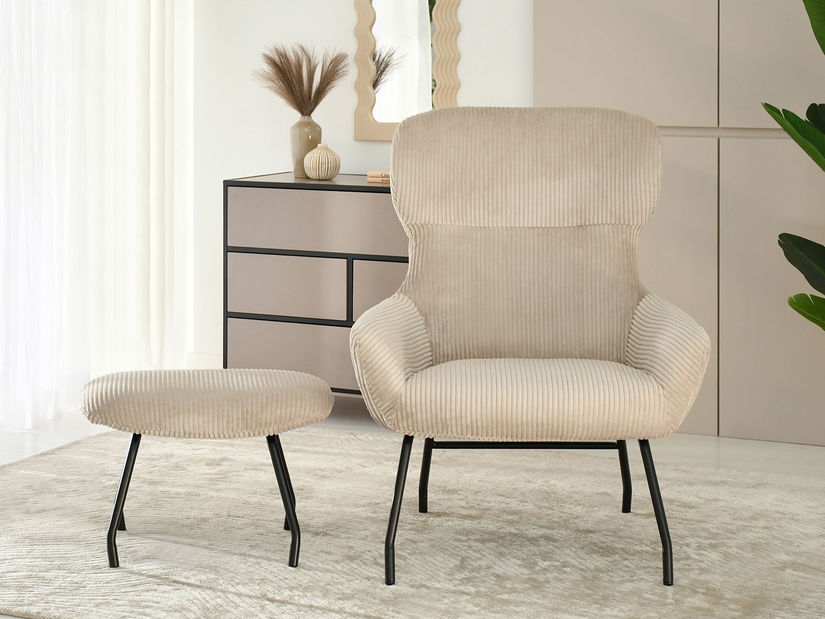 Relaxačné kreslo Condorin (piesková + čierna) (s podnožkou)