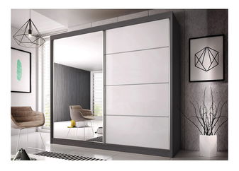 Šatníková skriňa Mebur 35 230 (grafit + zrkadlo + lesk biely)