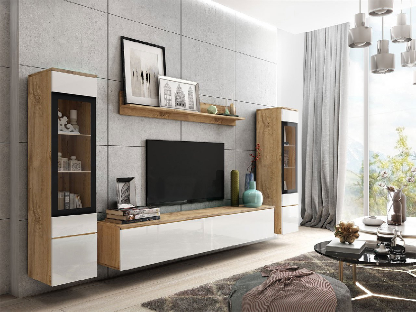 Mobilier living Selwyn II (wotan + Alb lucios ) (fără iluminat)