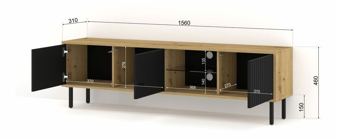 Masă TV Mitra 156 (Stejar artisan + Negru)