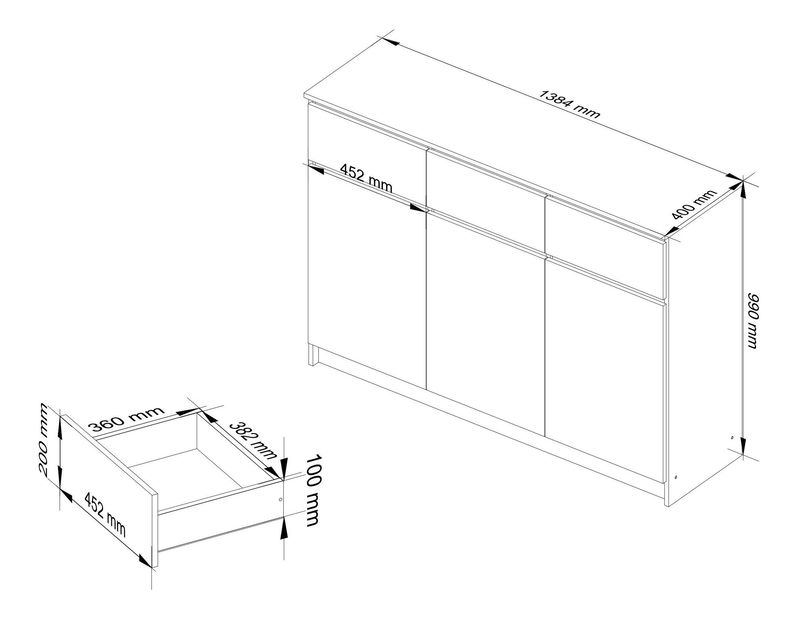 Komoda Keanu VI (bijela + hrast sonoma)