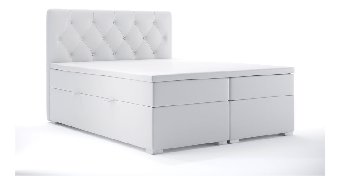 Pat matrimonial Boxspring 180 cm Ronda (alb piele ecologică) (cu sp. depozitare)