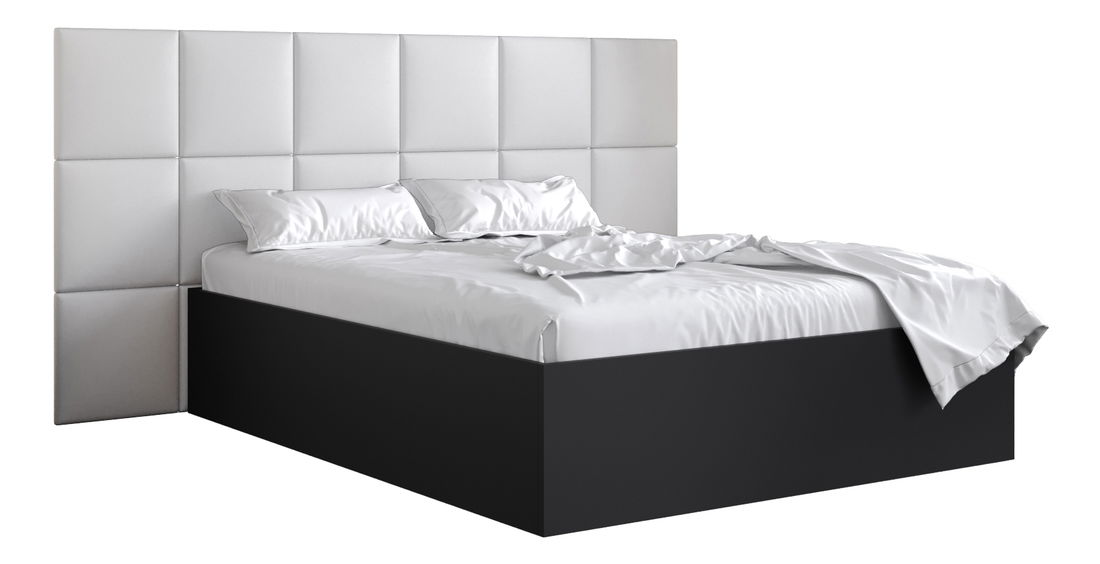 Pat matrimonial cu tăblie tapițată 160 cm Brittany 4 (Negru mat + Alb) (cu somieră)