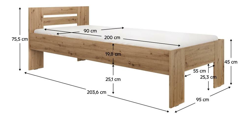 Jednolôžková posteľ 90x200 cm Boyard (dub artisan)