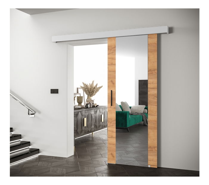 Posuvné dvere 90 cm Sharlene II (craft zlatý + biela matná + čierna) (so zrkadlom)