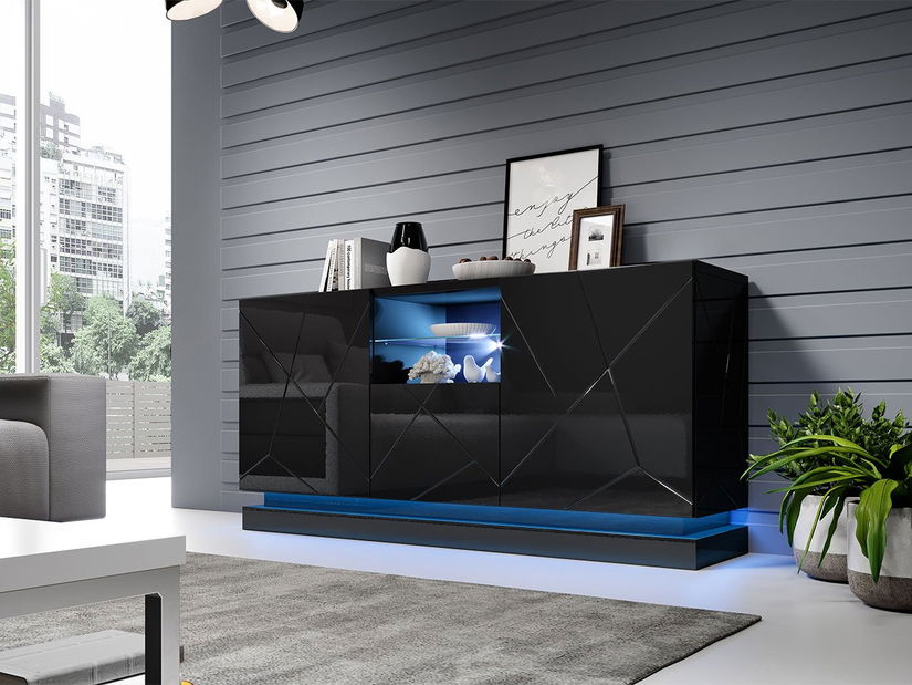 Komoda Aura 2D1K (crna + crni sjaj)