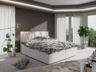 Pat matrimonial Boxspring 180 cm Fade 3 (bej) ( cu saltea și sp. depozitare)