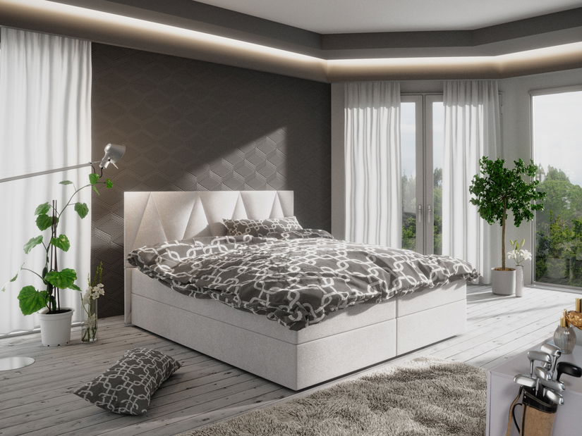 Pat matrimonial Boxspring 140 cm Fade 3 (bej) ( cu saltea și sp. depozitare)