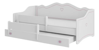 Rozkladacia detská posteľ 160x80 cm Ester II (s roštom a matracom) (biela + ružová + vzor)