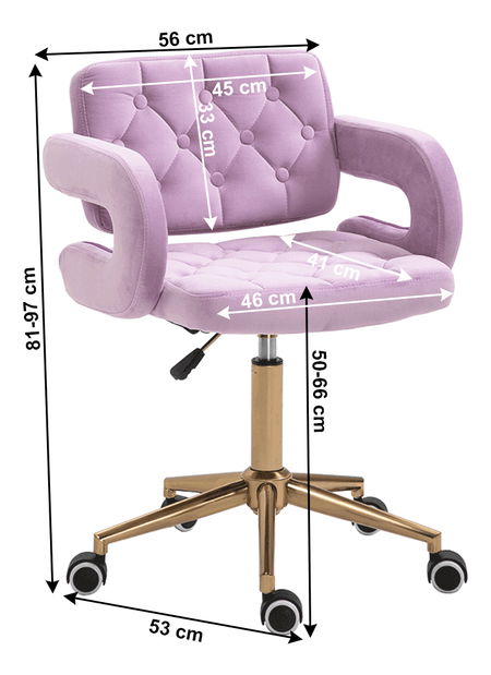 Kancelárske kreslo Nella (ružová + zlatá)