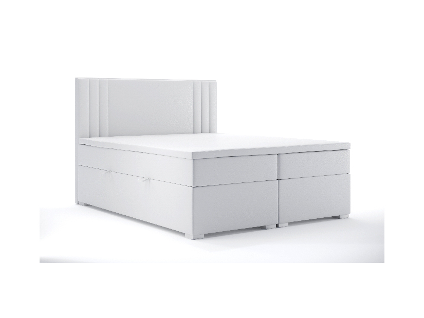 Manželská posteľ Boxspring 160 cm Morcano (biela ekokoža) (s úložným priestorom)