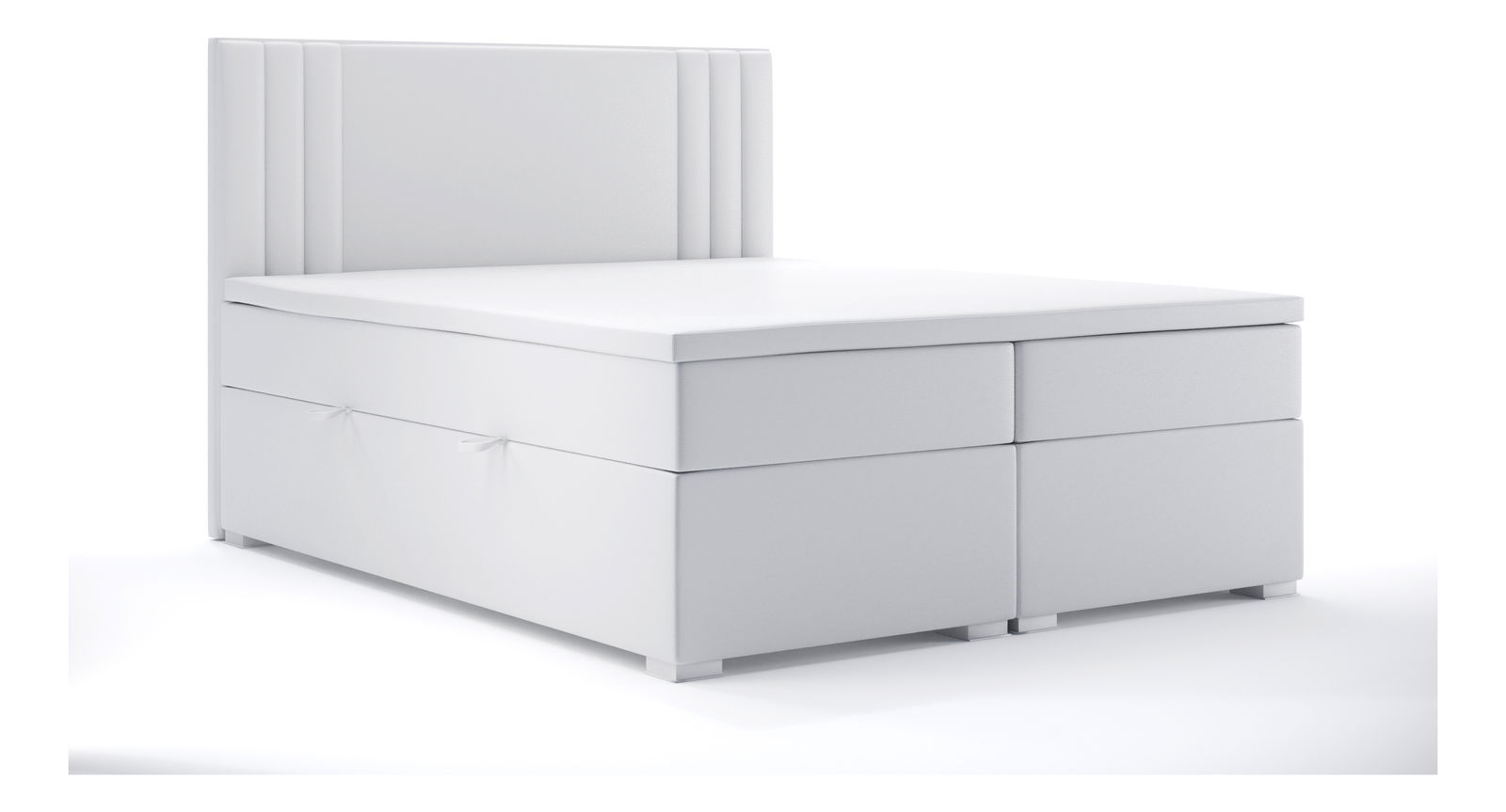 Pat matrimonial Boxspring 140 cm Morcano (alb piele ecologică) (cu sp. depozitare)