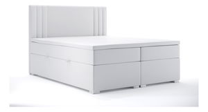 Pat matrimonial Boxspring 160 cm Morcano (alb piele ecologică) (cu sp. depozitare)