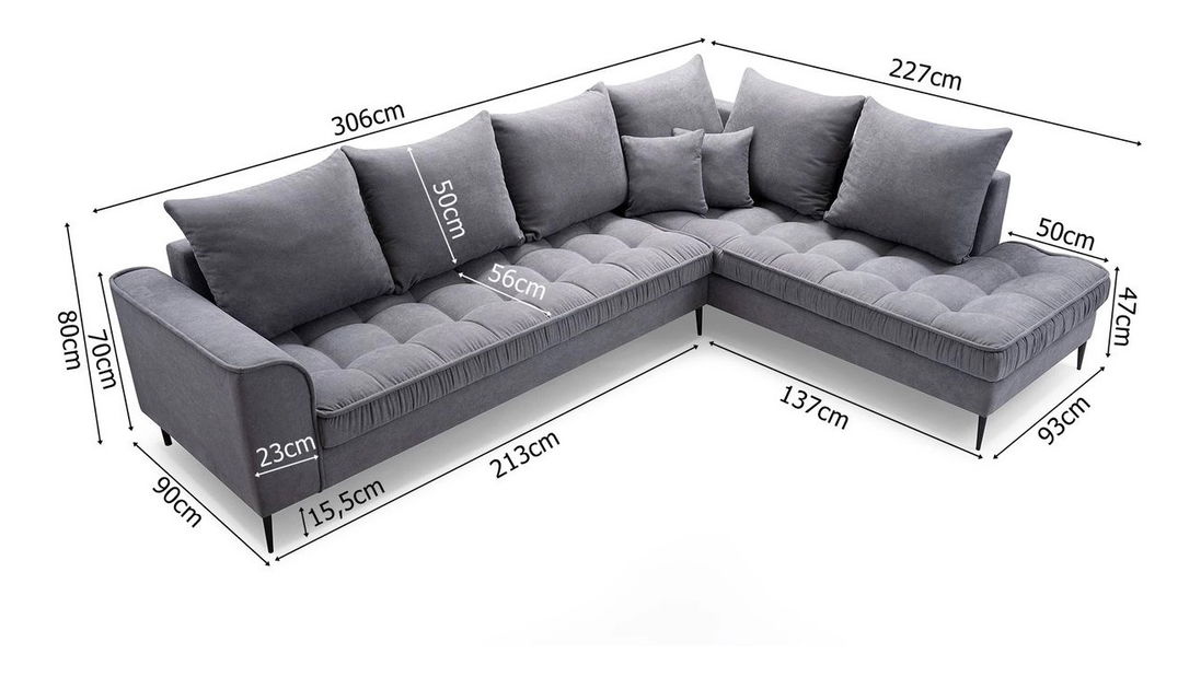 Rohová sedačka Lunara (sivá) (P)