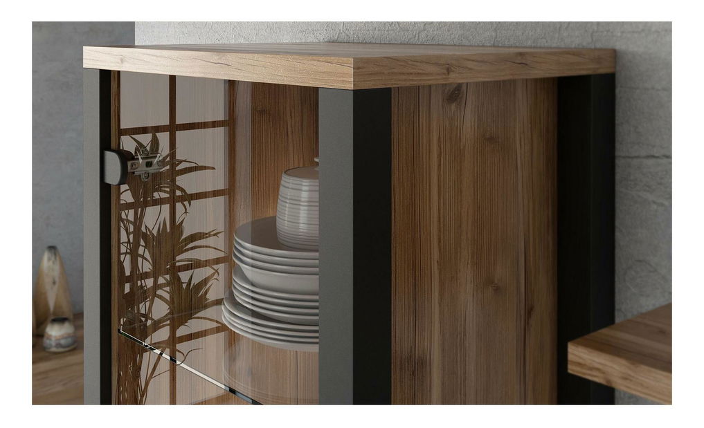 Vitrina Oralee Typ 05 (smreka + crna mat)