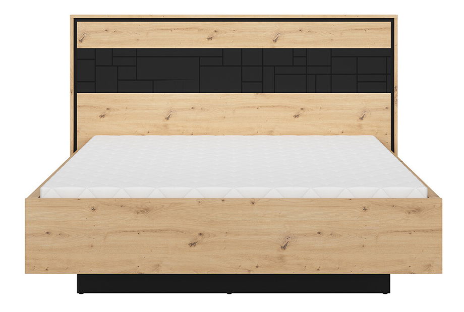 Pat matrimonial 160 cm Pont LOZ/160 (cu somiera) (Stejar artisan + Negru mat)