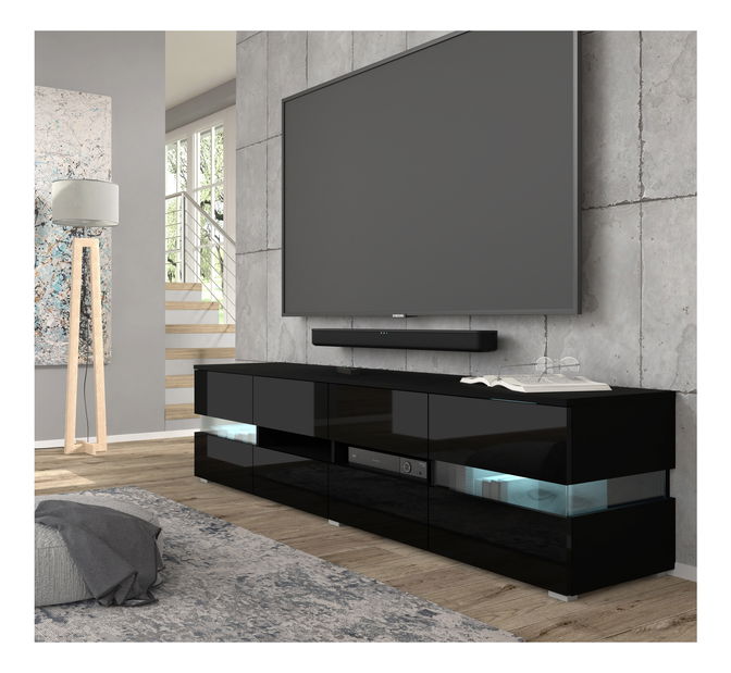 TV asztal/szekrény Vaimo (matt fekete + fényes fekete) (világítással)