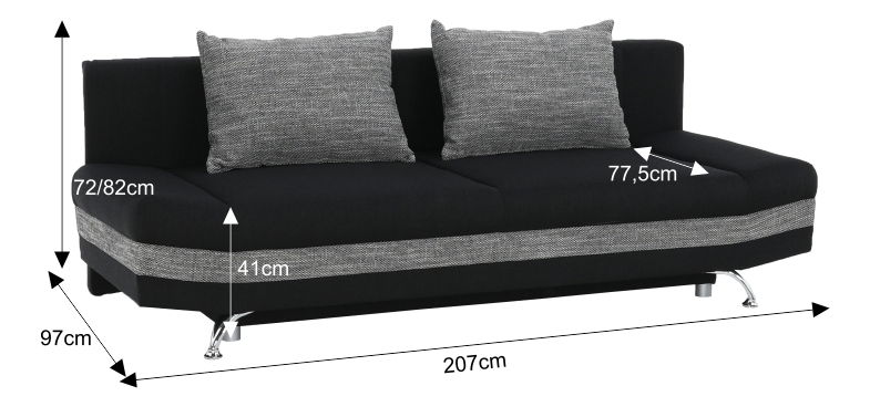 Háromszemélyes kanapé Nora fekete + szürke -