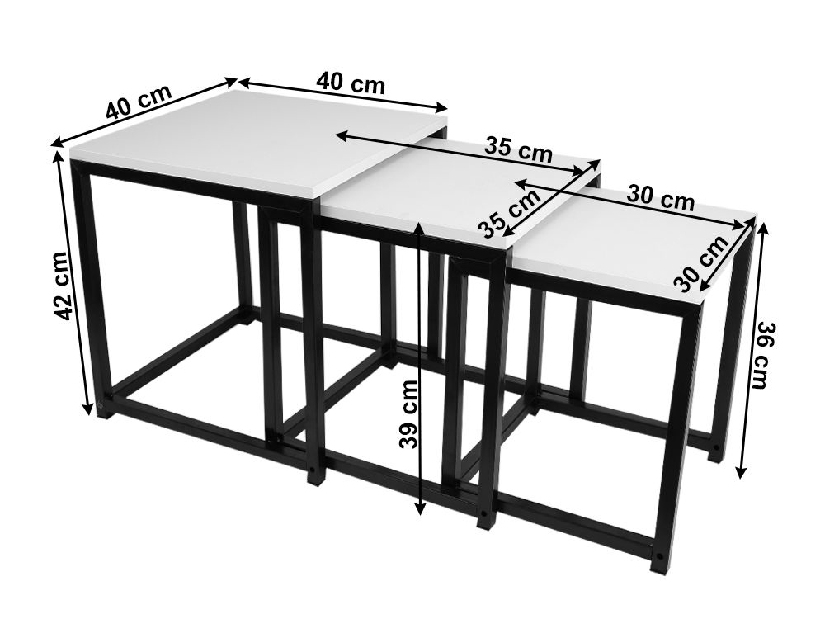 Set 3 buc măsuțe cafea Hustler Typ 3 (alb mat + negru)