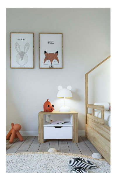 Nočný stolík Nisae 25 (orech svetlý + biela)