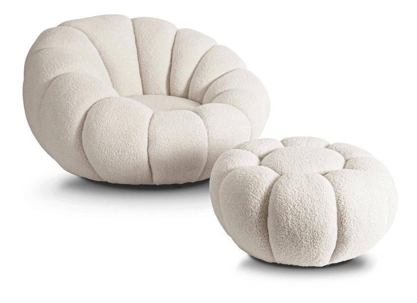 Fotelja Pague (krem) (s tabureom)