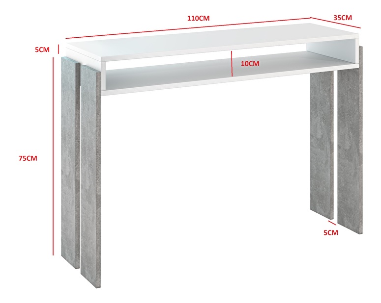 Konzolni stolić Ramea (bijela + kamen)