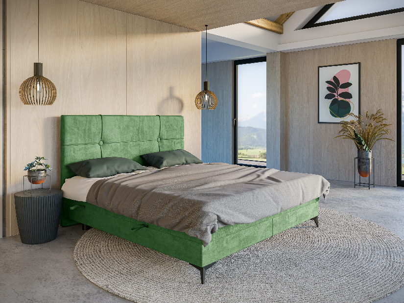 Manželská posteľ Boxspring 120 cm Nivela (zelená) (s matracom a úl. priestorom)