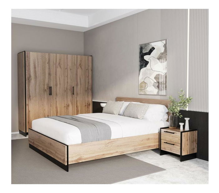 Pat matrimonial 160 cm Actualmente (stejar wotan + negru) 