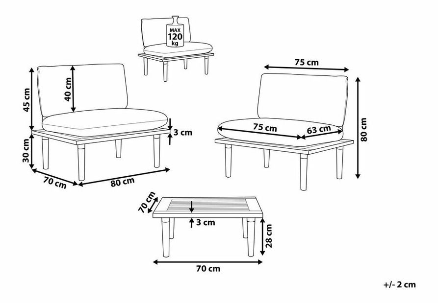 Set canapele pentru grădină Fresno (gri deschis) (2 fotolii)
