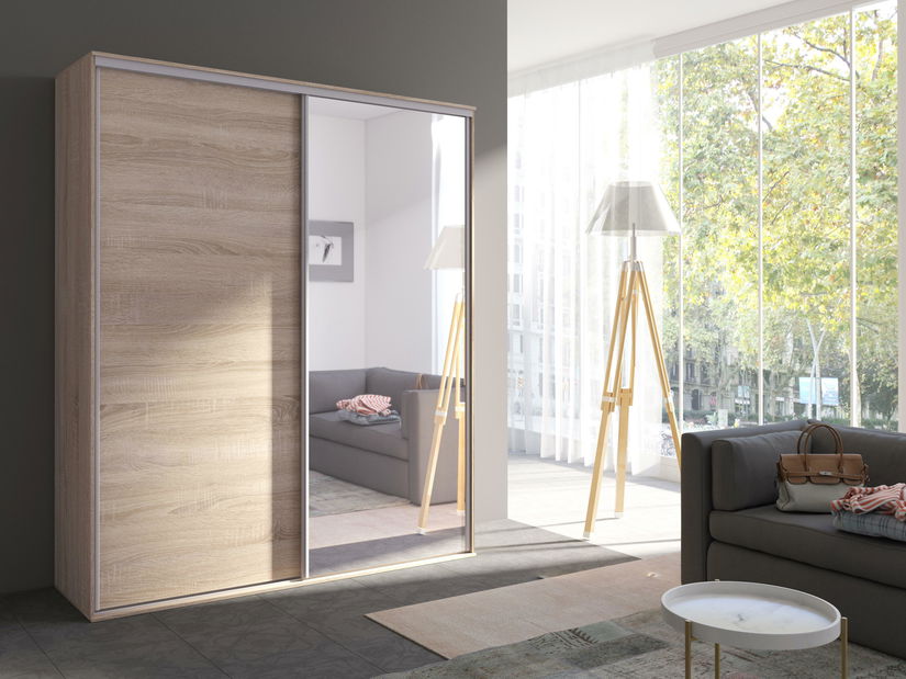 Dulap de haine cu uși glisante Gantera 1 B (Stejar sonoma) (cu oglindă)