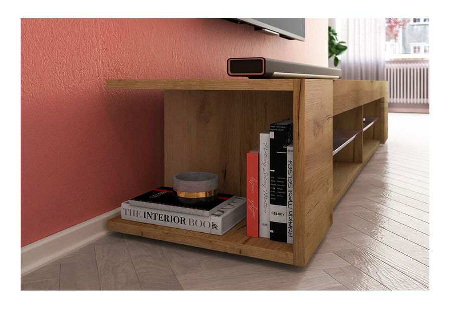 Masă TV Monty 180 (cu iluminat) (stejar wotan)